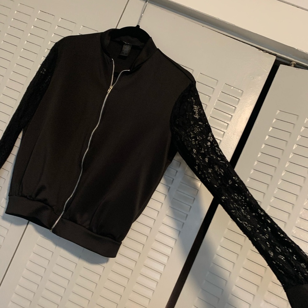 Black Zip up jacket with lacey sleeves